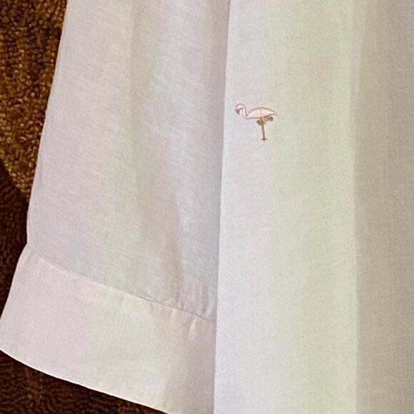 Edward Irish Linen Sz 2X White Blouse Shirt 3/4 Sleeve Embroidered Flamingo - Picture 4 of 11